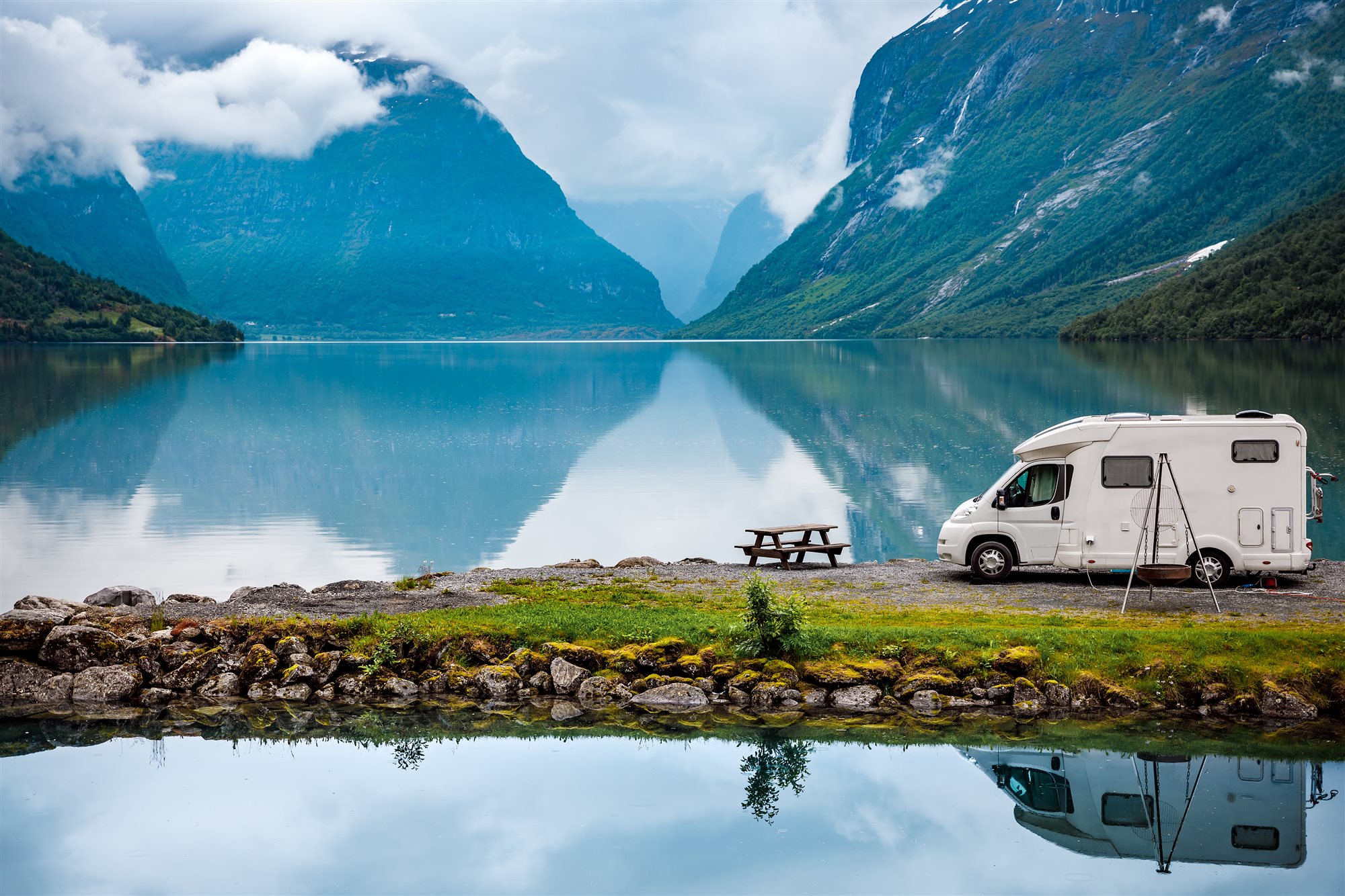 A motorhome RV on a holiday road trip